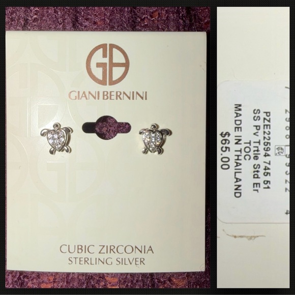 Giani Bernini Jewelry - Giani Bernini CZ earrings Sea Turtle Sterling Silver Heart Studs Cubic Zirconia